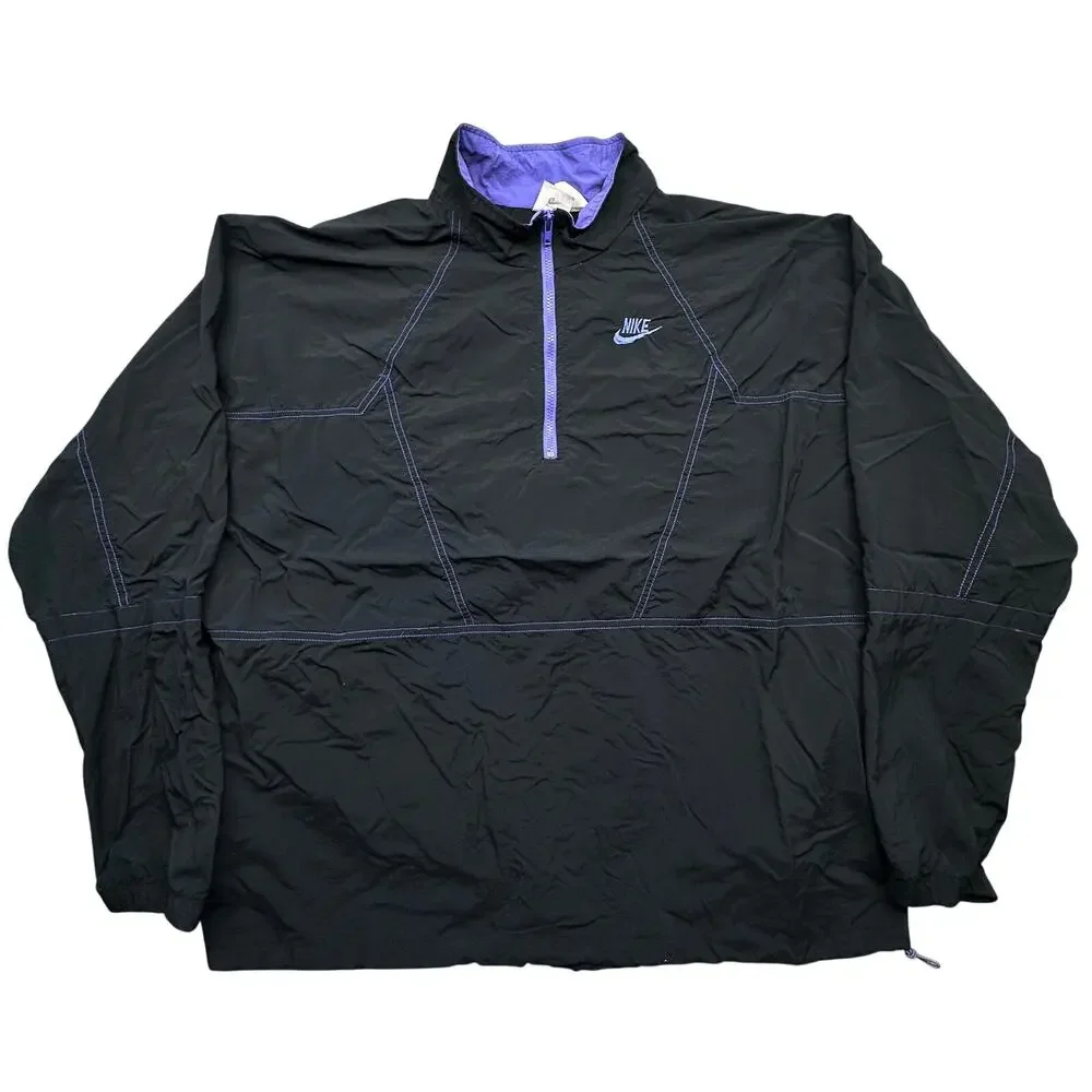 Vintage 90s Nike Gray Tag 1/4 Zip Windbreaker Mens XL Purple Black Retro